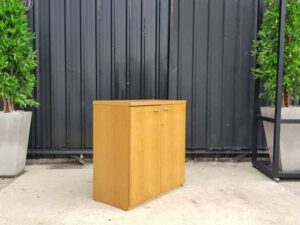 Two-door filing cabinet, brown wooden frame