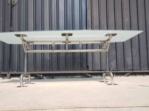 6-8 seater conference table with glass top and steel legs