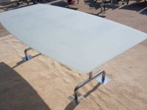 6-8 seater conference table with glass top and steel legs