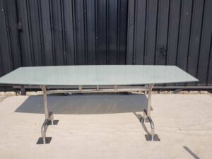 6-8 seater conference table with glass top and steel legs