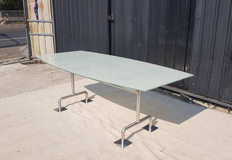 6-8 seater conference table with glass top and steel legs
