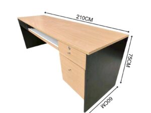 Black L-shaped corner desk with brown wood-tone top; modular/separable
