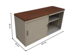 Lucky brand 2-door sliding file cabinet with wood top and steel frame, gray.