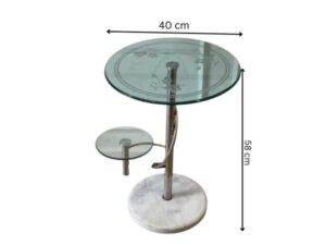 Side table, marble base, glass top, round shape, modern style