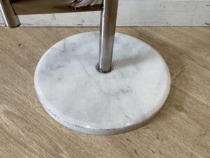 Side table, marble base, glass top, round shape, modern style