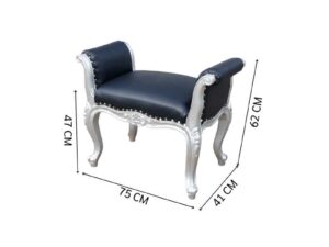 Stool, black leather seat, gray wood frame._J80DYYJX9I