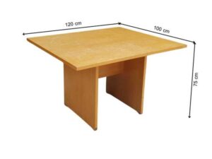 4-seat conference table with wooden legs, brown.