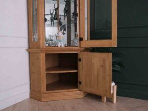 Tall Oak Wood 5-Sided Glass Display Cabinet_JLCDYTGPU0