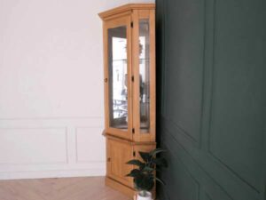 Tall Oak Wood 5-Sided Glass Display Cabinet_JLCDYTGPU0