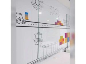 Tall wooden counter table, steel frame + 1 glass partition._JPN5EAPPJQ