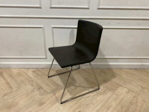 IKEA chair with metal legs and dark brown leather upholstery