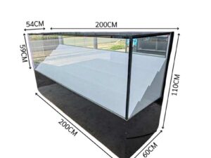 Glass Retail Display Counter with White Tiered Shelves, LED Lighting, and a Glossy Black Base