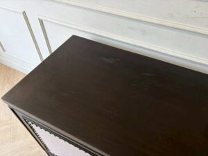 Wooden TV stand with 2 hinged doors and 6 storage compartments, dark brown color (1)