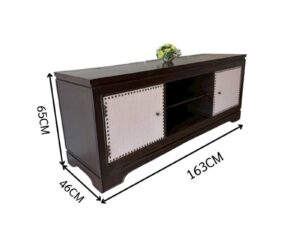 Wooden TV stand with 2 hinged doors and 6 storage compartments, dark brown color (1)