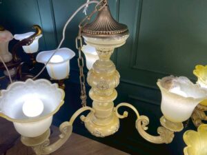 Chandelier, glass pendant lamp, pearl white color
