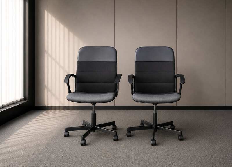 Office chair, steel legs, leather and fabric seat, black._K9D86NUETY