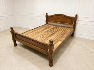 5 ft Classic Solid Teak Wood Bed Frame in Brown with High Headboard