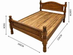 5 ft Classic Solid Teak Wood Bed Frame in Brown with High Headboard