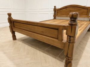 5 ft Classic Solid Teak Wood Bed Frame in Brown with High Headboard