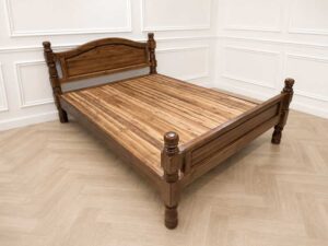 5 ft Classic Solid Teak Wood Bed Frame in Brown with High Headboard