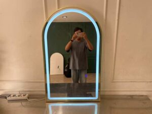 12-Watt LED illuminated wall mirror, gold trim, model HT-PT0 5F
