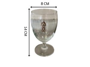 Short-stemmed wine glass with military logo printed on it.