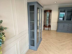 Vintage-Style Blue-Gray Wooden Display Cabinet with 2 Glass Doors