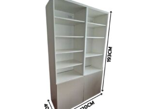 White wooden shelving unit with 2-door storage (1)