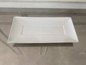 White ceramic rectangular serving platter.