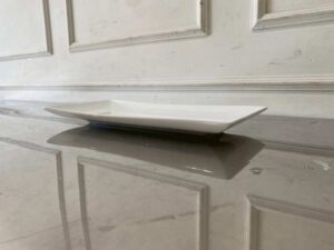 White ceramic rectangular serving platter.