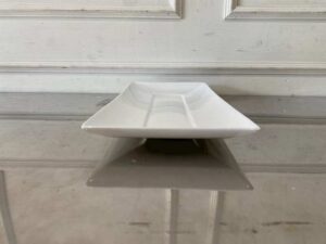 White ceramic rectangular serving platter.