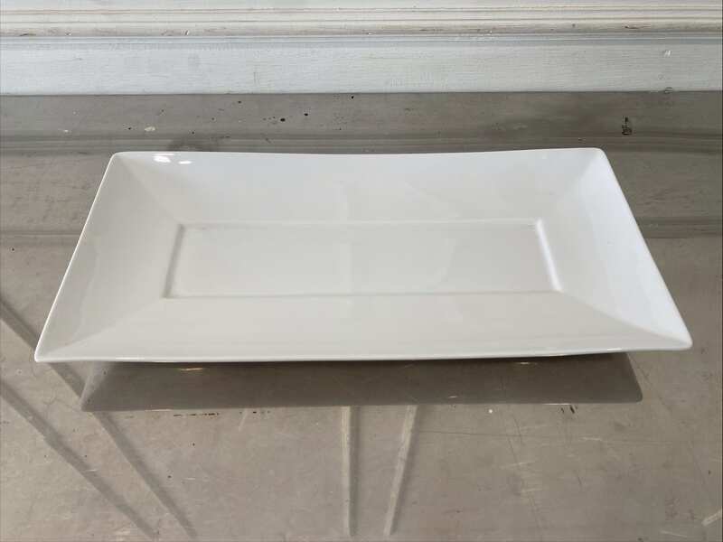 White ceramic rectangular serving platter.