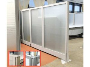 Glass partition, steel frame, Haworth brand, large