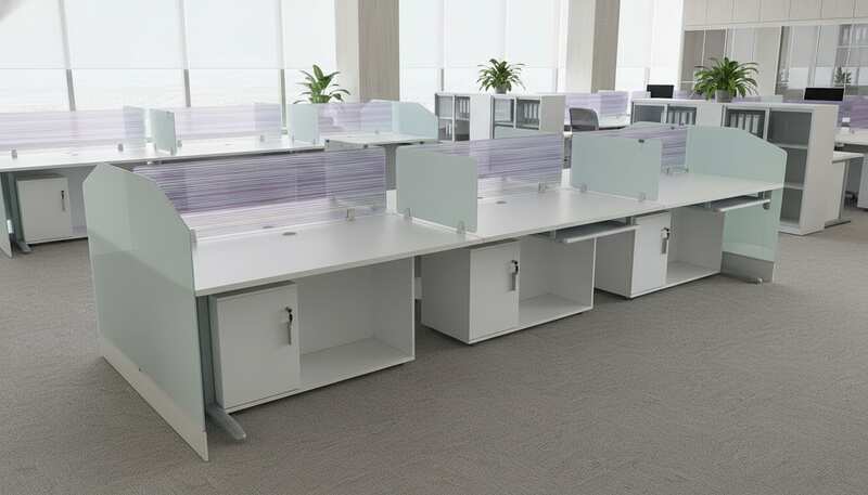 White wooden desk with steel legs.