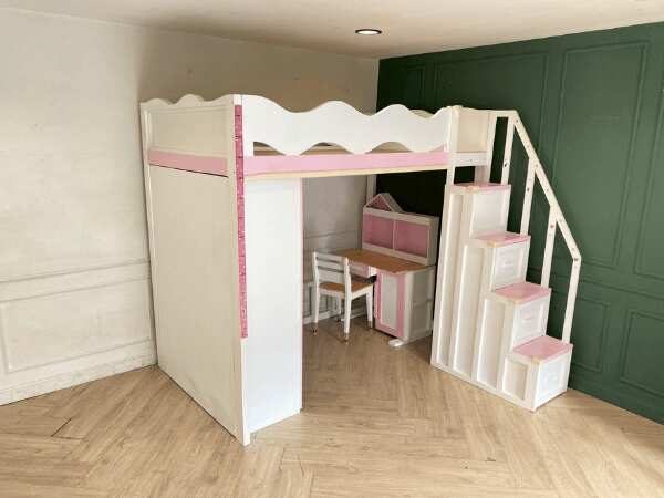 4-foot bunk bed for children with wardrobe, white, pink_LCUO17TBLO