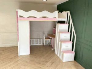 4-foot bunk bed for children with wardrobe, white, pink_LCUO17TBLO