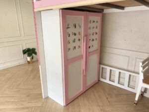 4-foot bunk bed for children with wardrobe, white, pink_LCUO17TBLO