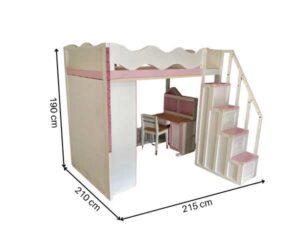 4-foot bunk bed for children with wardrobe, white, pink_LCUO17TBLO