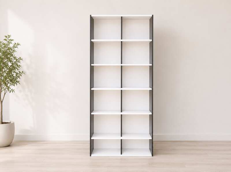 6-Shelf Wooden Shelving Unit, Black and White_LICZWU35L7