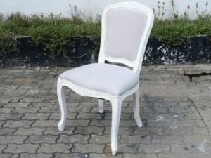 Louis style chair White teak frame, gray fabric upholstery._LJ6DFEAUL2
