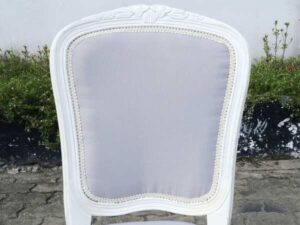 Louis style chair White teak frame, gray fabric upholstery._LJ6DFEAUL2