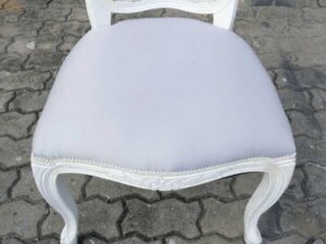 Louis style chair White teak frame, gray fabric upholstery._LJ6DFEAUL2
