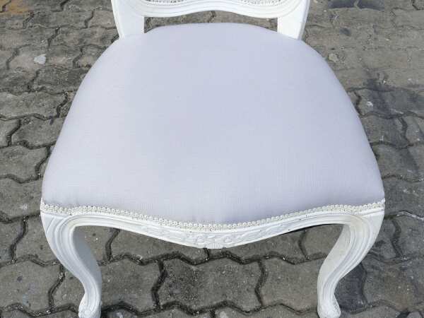 Louis style chair White teak frame, gray fabric upholstery._LJ6DFEAUL2