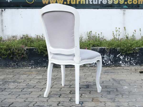Louis style chair White teak frame, gray fabric upholstery._LJ6DFEAUL2