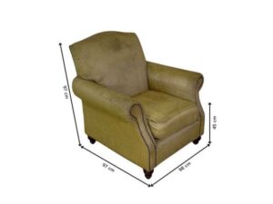 Armchair with wooden legs and brown fabric seat with yellow polka dots._56GGMRE4ZV_LM5WUKN0TZ