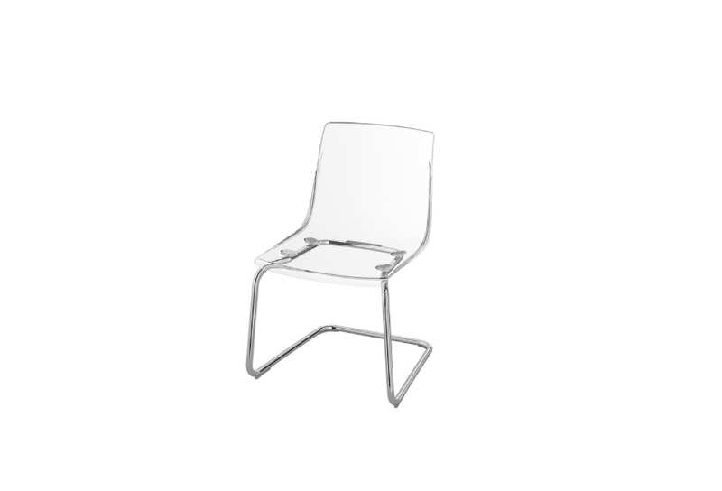 Plastic chair with steel legs, clear color, IKEA brand, TOBIAS model (1)