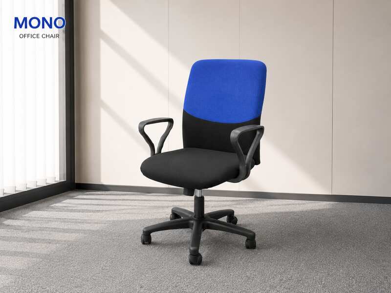 Office chair, steel legs, fabric seat, MONO brand, black and blue colors._LS0VVJSQFU