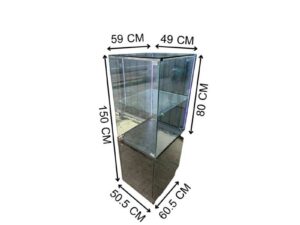 Tall black glass jewelry display cabinet with LED lighting