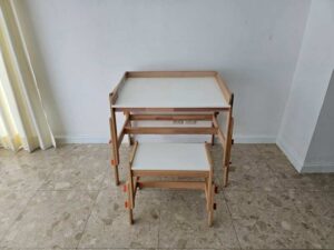 Children's activity table with adjustable bench (3 height levels), IKEA FLISAT model.