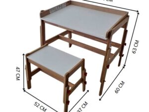 Children's activity table with adjustable bench (3 height levels), IKEA FLISAT model.